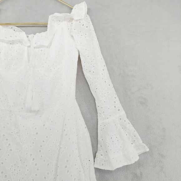 Parisian Broderie Off-shoulder Flared Sleeve Flare Mini dress in white P6514 - Picture 5 of 9